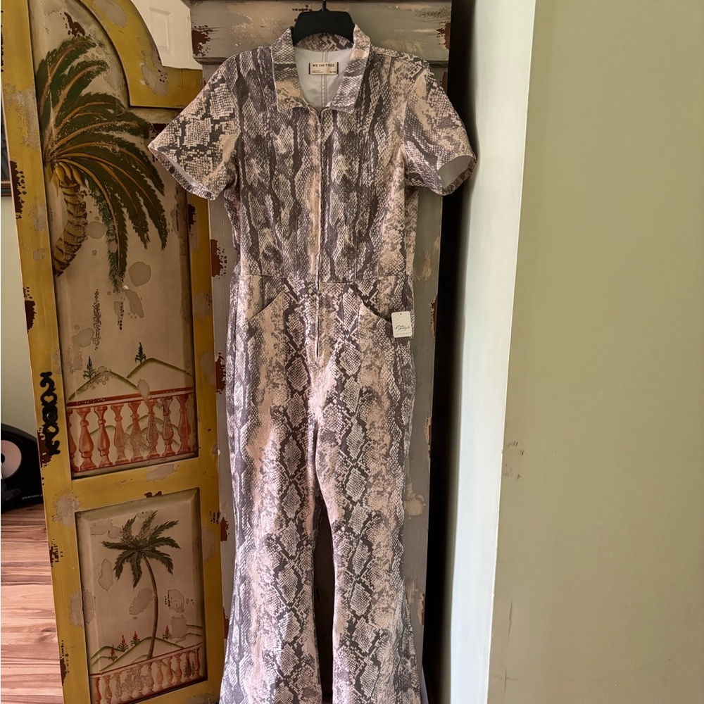 Free People Gray and Cream Snakeskin Jumpsuit - Picture 2 of 9